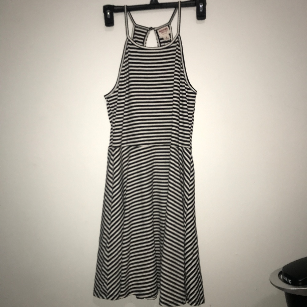 Black and white striped dress.